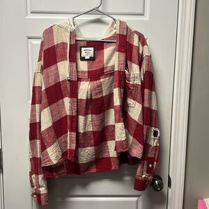 American Eagle Outfitters Red and Cream Plaid Jacket
